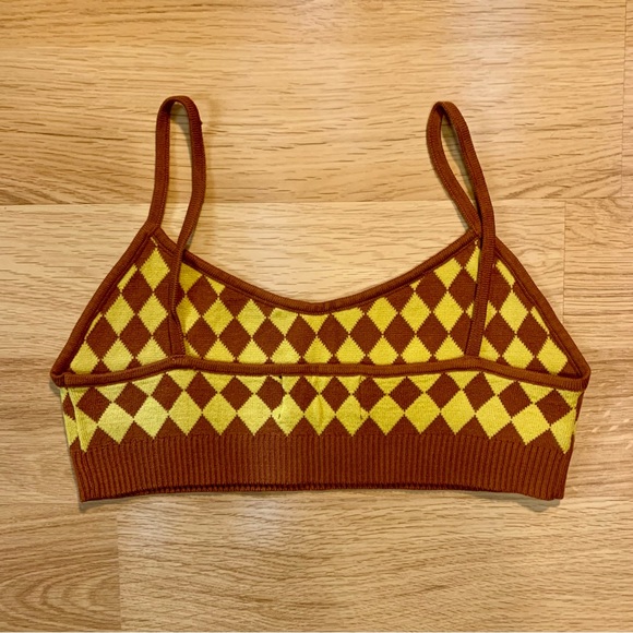 Brown and Yellow Checkered Knit Top Size Small - Picture 3 of 3